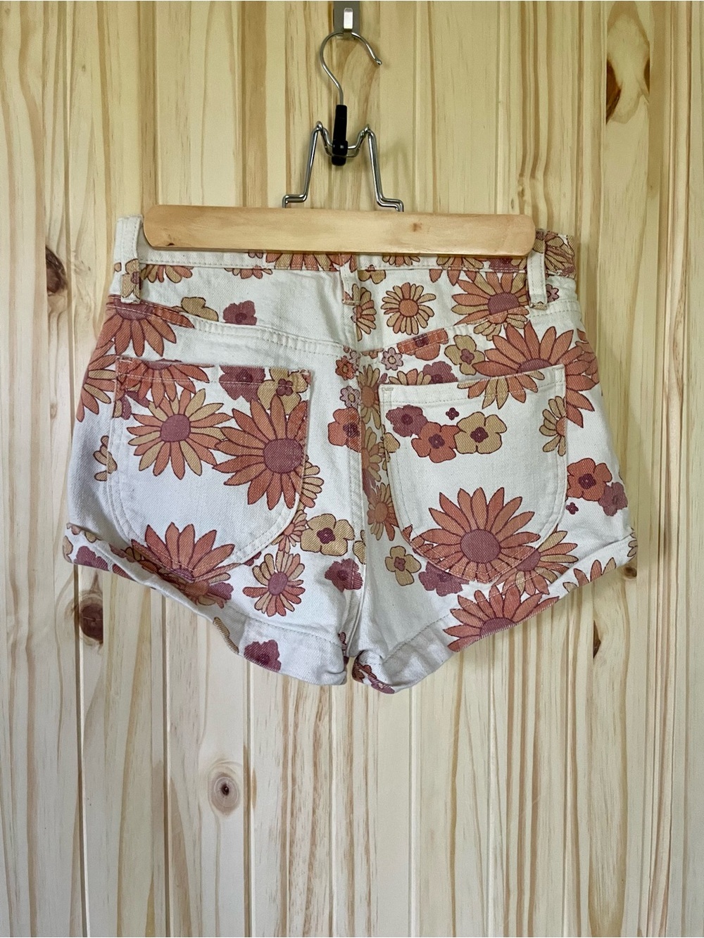 Free People We The Free 70s Retro Brown Floral Itty Bitty Micro Short Size 25 - Picture 6 of 11